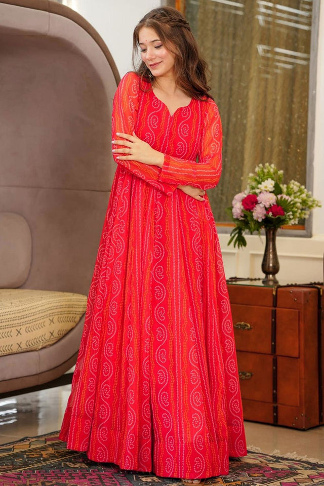 Red Bandhani Printed Georgette Dresses (KF lucaya16-1603)