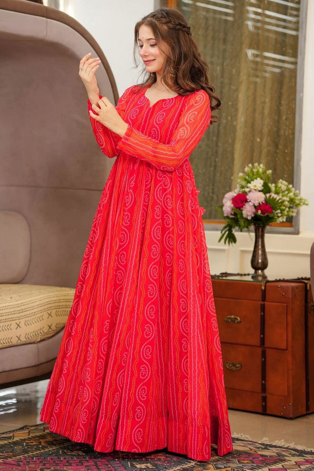 Red Bandhani Printed Georgette Dresses (KF lucaya16-1603)