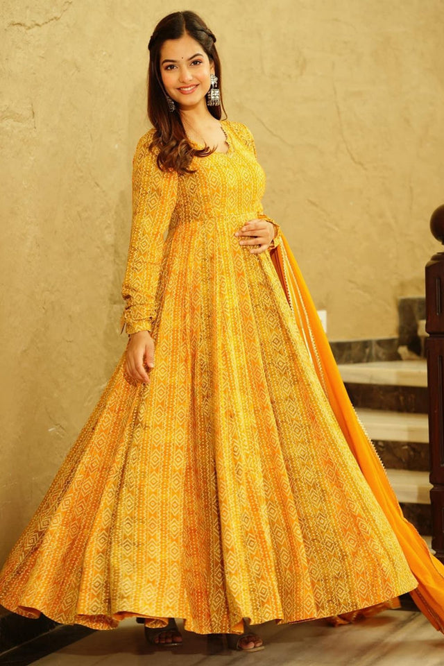 Yellow Printed Georgette Dresses (KF lucaya16-1605)