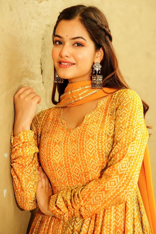 Yellow Printed Georgette Dresses (KF lucaya16-1605)