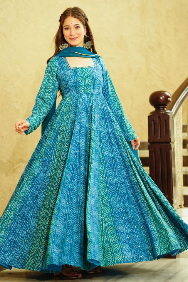 Blue Bandhani Printed Georgette Dresses (KF lucaya16-1606)