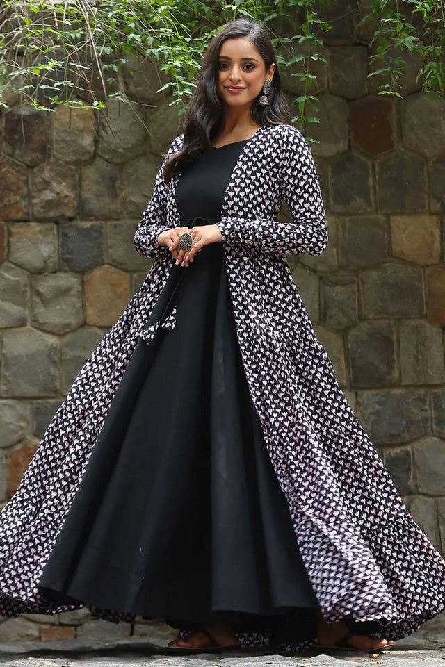 Black Printed Rayon Gown (KF lucaya17-1703)