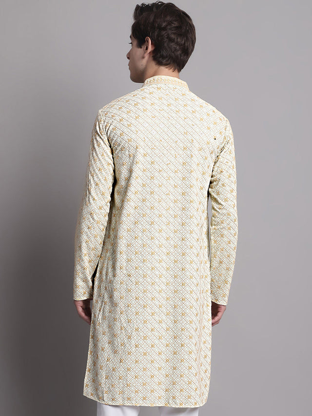 Men's Light Green Chikankari Embroidered And Sequin Kurta