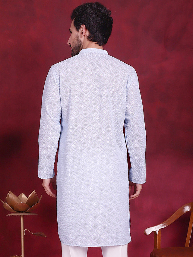 Men's Sky Chikankari Embroidered Kurta