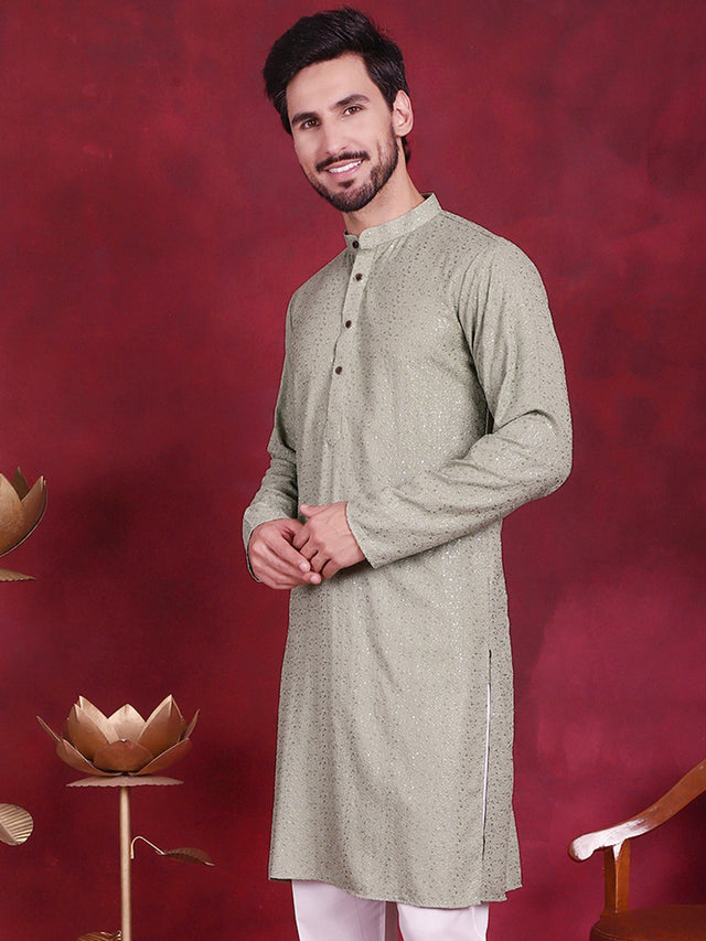 Men's Pista Sequins Chikankari Kurta