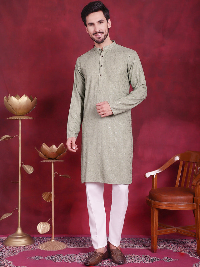 Men's Pista Sequins Chikankari Kurta