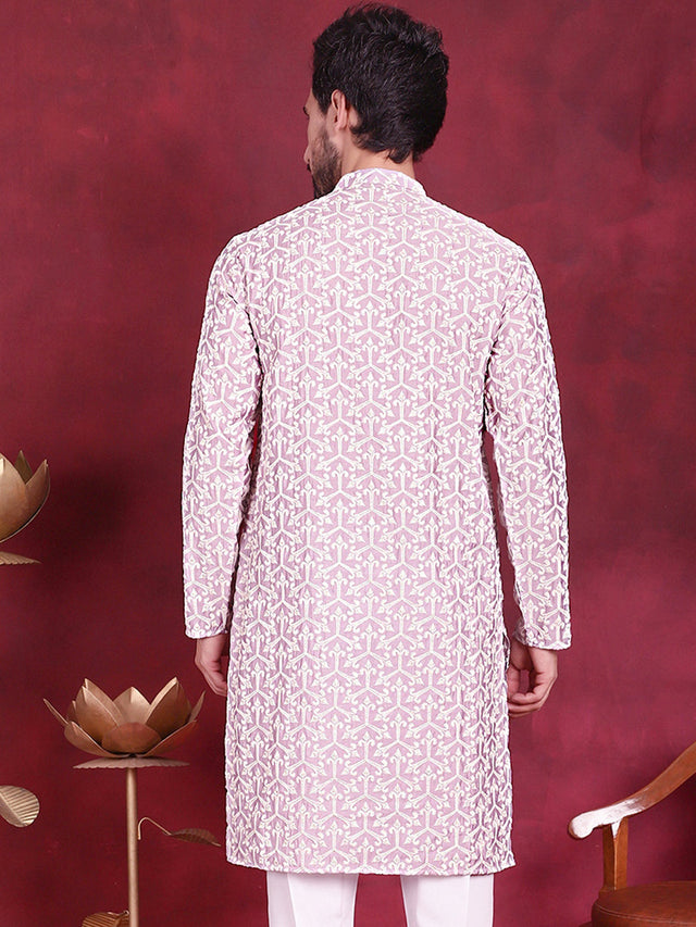 Men's Purple Chikankari Embroidered Kurta