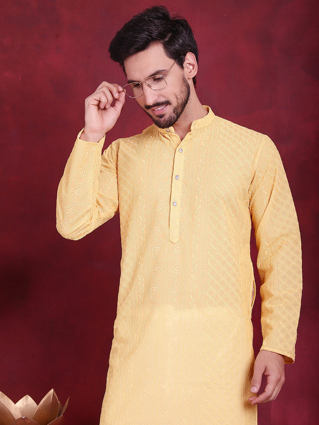 Men's Beige Chikankari Embroidered Kurta
