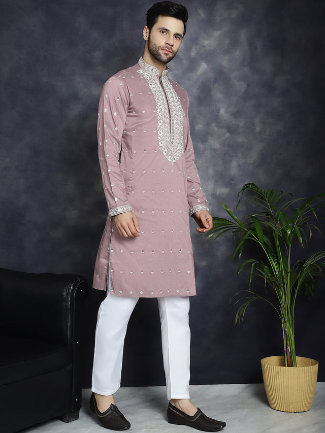 Men's Magenta Chikankari Embroidered Kurta