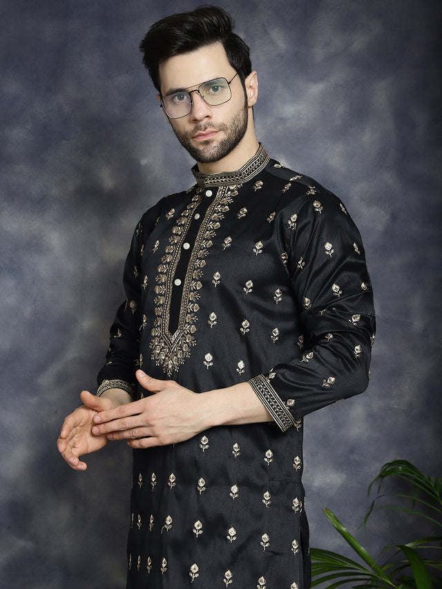Men's Black Chikankari Embroidered Kurta