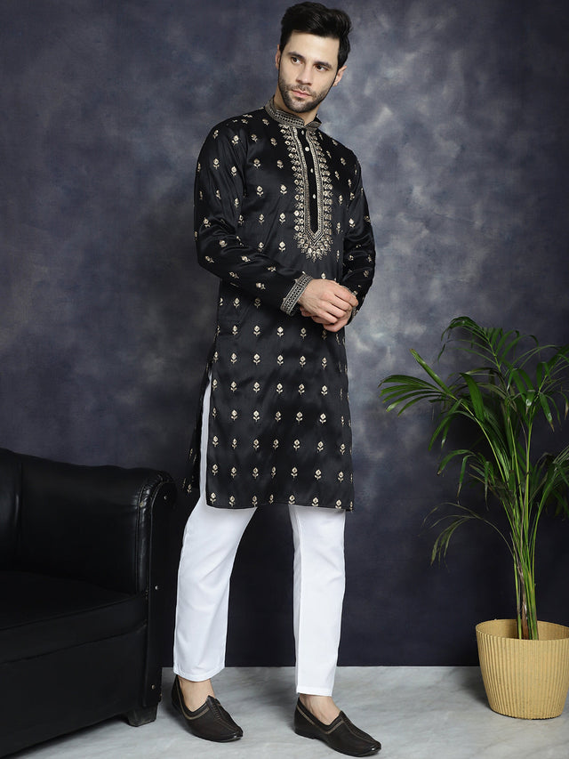 Men's Black Chikankari Embroidered Kurta