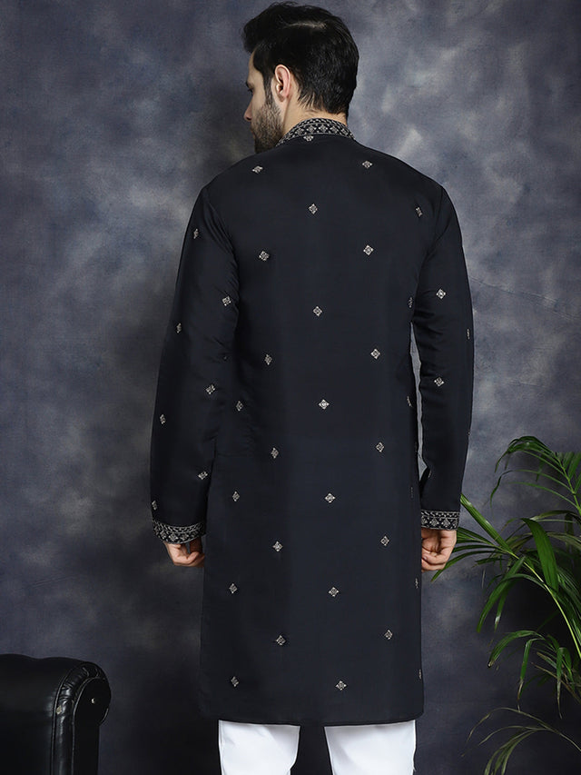 Men's Black Sequins Embroidered Kurta