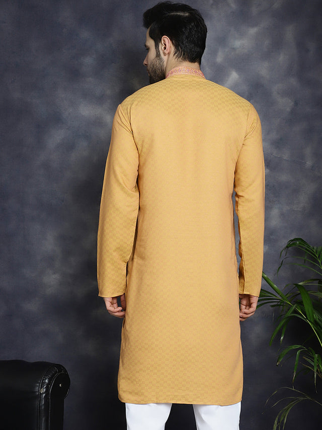 Men's Orange Sequins Embroidered Kurta