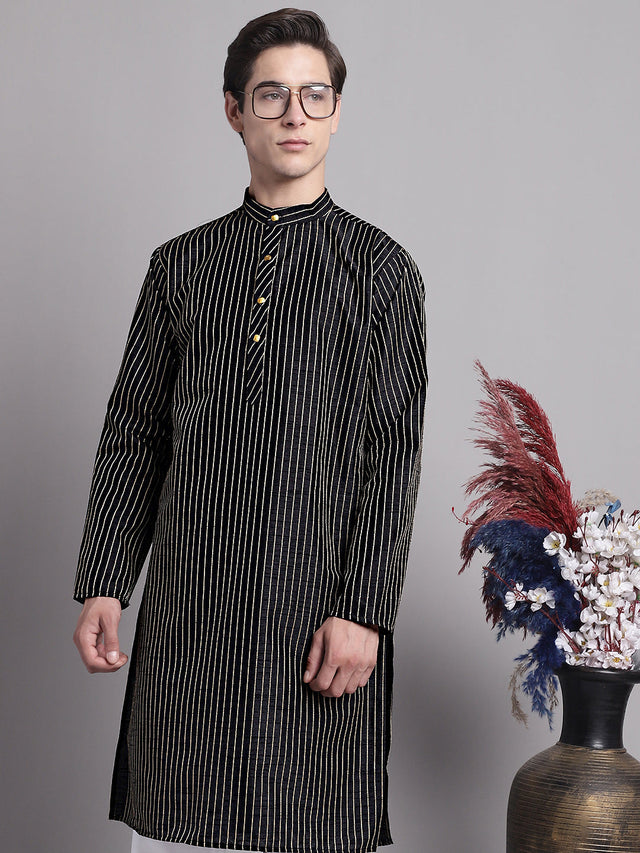 Men's Black Embroidered Design Kurta