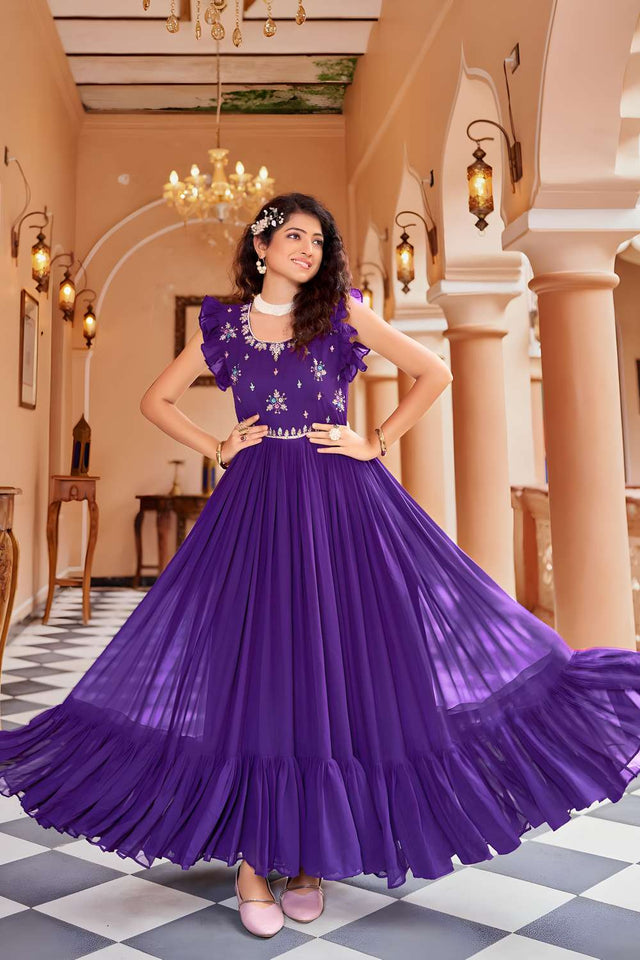 Purple Sequin Georgette Anarakali Gown