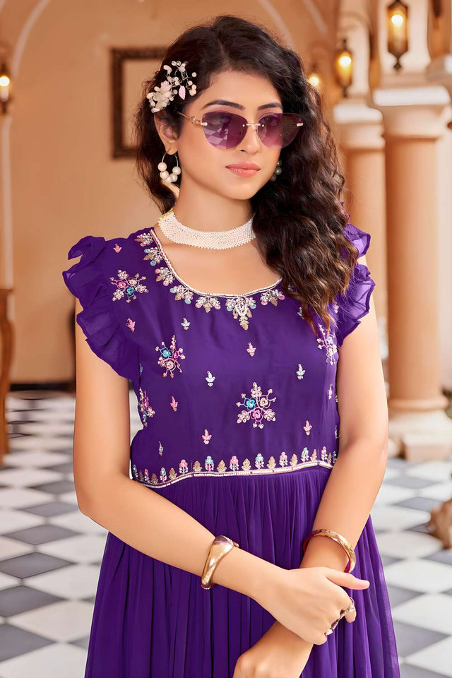 Purple Sequin Georgette Anarakali Gown