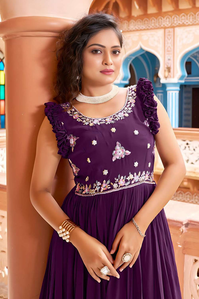 Wine Sequin Georgette Anarakali Gown