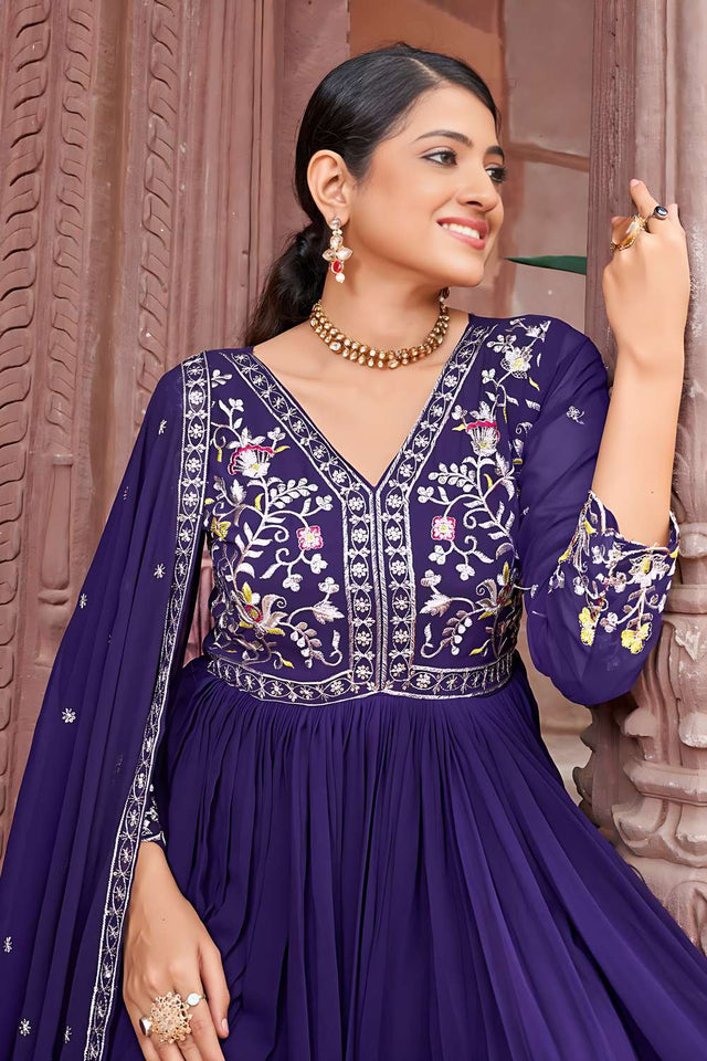 Purple Sequin Georgette Anarakali Gown