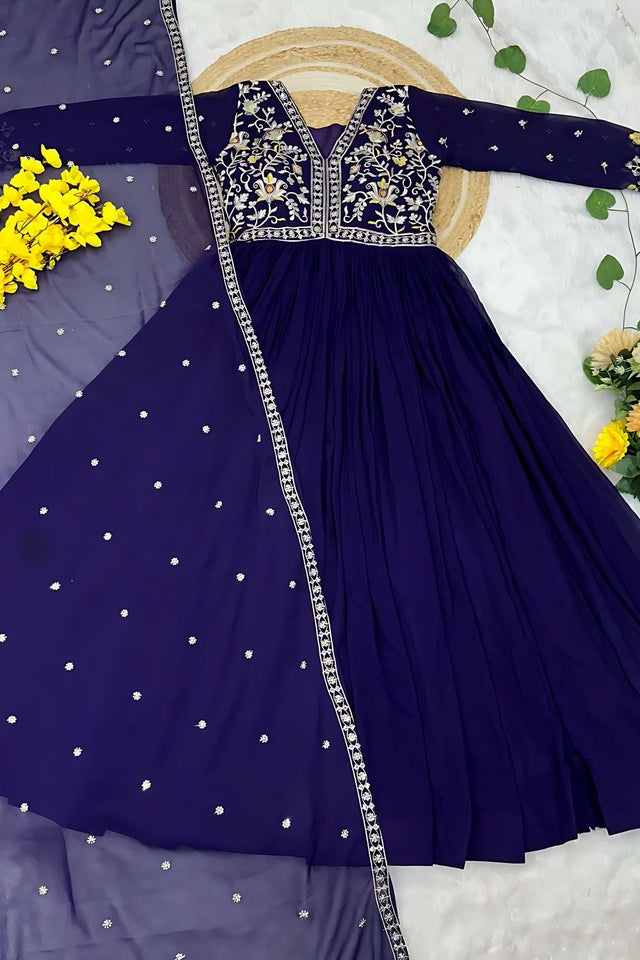 Purple Sequin Georgette Anarakali Gown