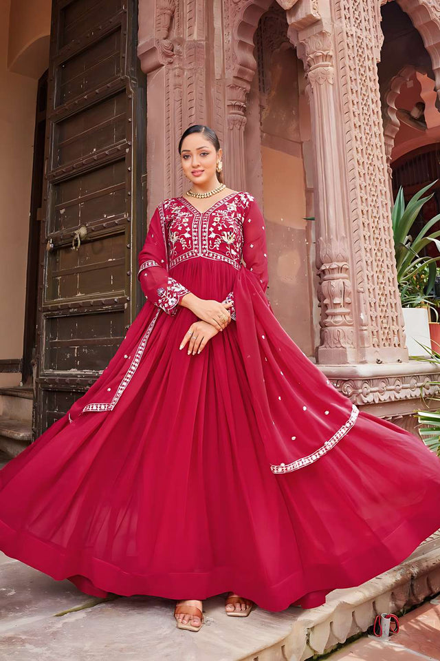 Red Sequin Georgette Anarakali Gown