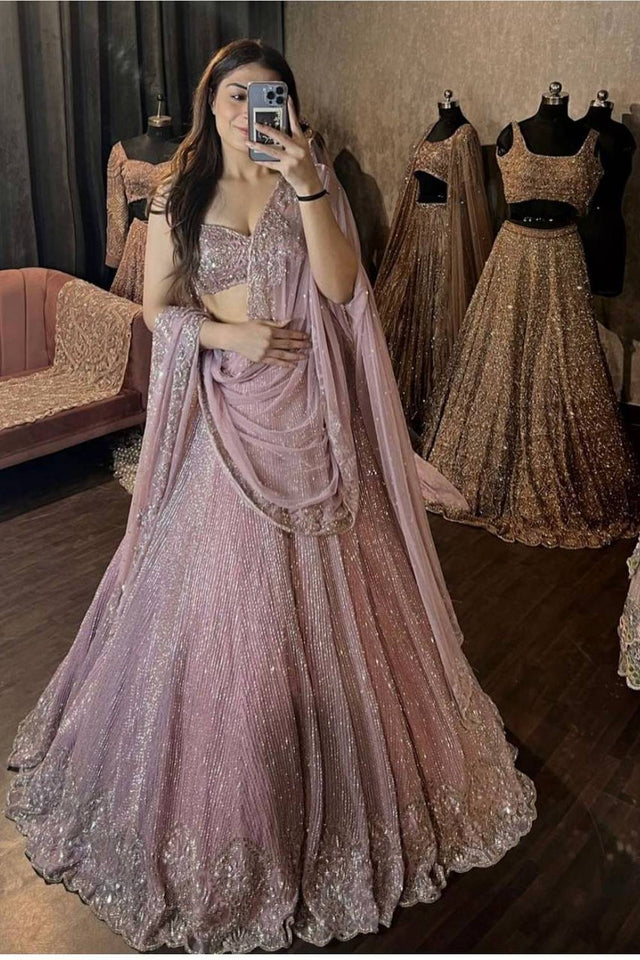 Peach Sequin Art Silk Lehenga