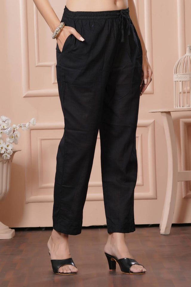 Black Embroidered Cotton Kurti Pant Set