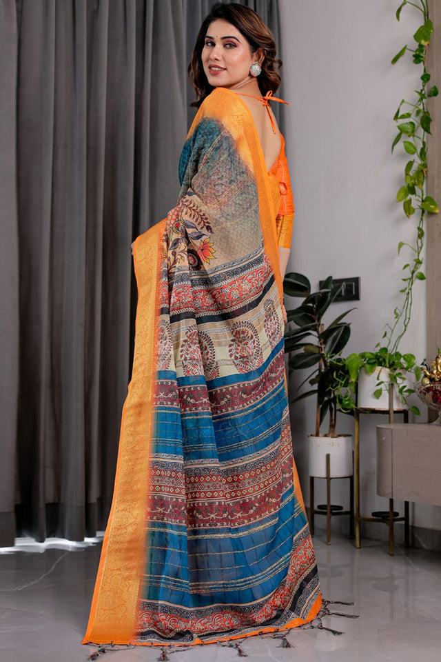 Mustard Printed Linen Saree (LJ8-MUSTARD)