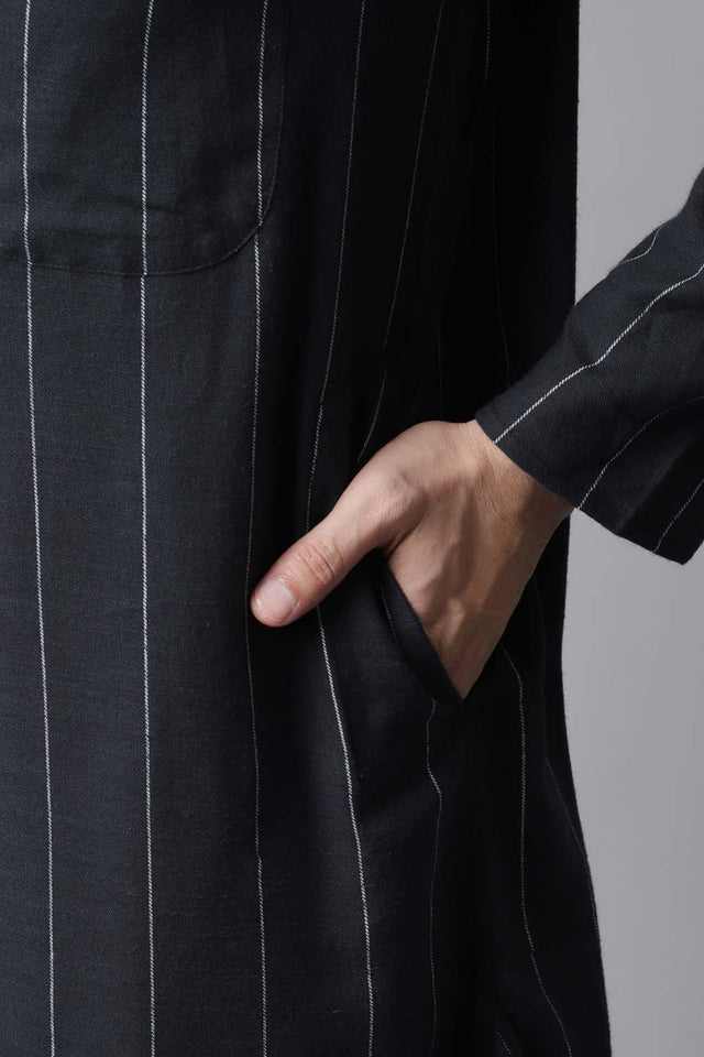 Men's Black Cotton Stripes Long Kurta - XS