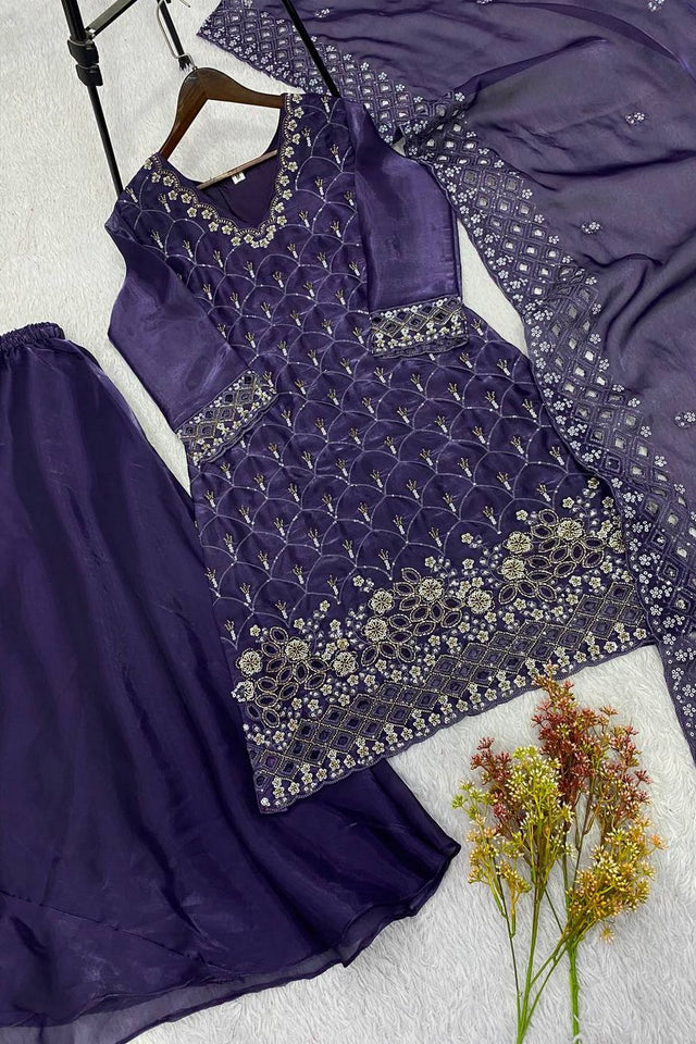 Blue Floral Embroidered Art Silk Sharara Suit (LM -17-Blue)