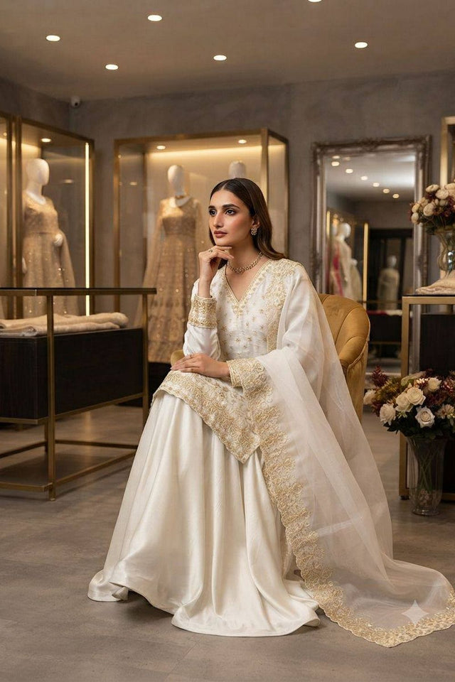 White Floral Embroidered Art Silk Sharara Suit (LM -23-White)