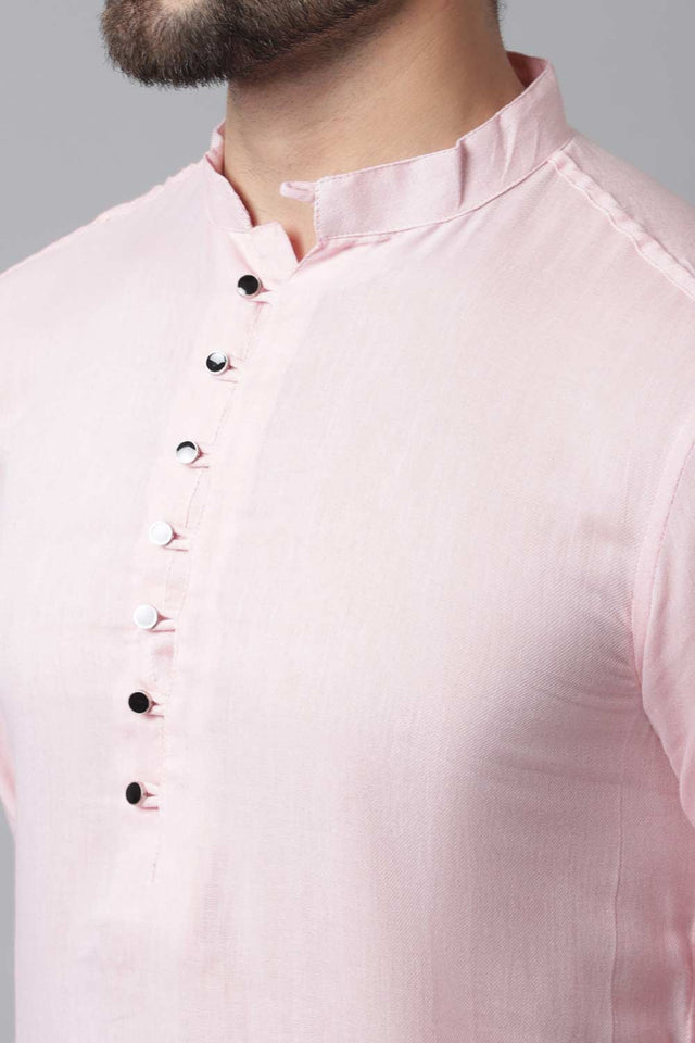 Men's Pink Cotton Solid Long Kurta