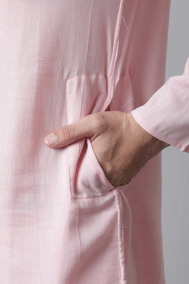 Men's Pink Cotton Solid Long Kurta