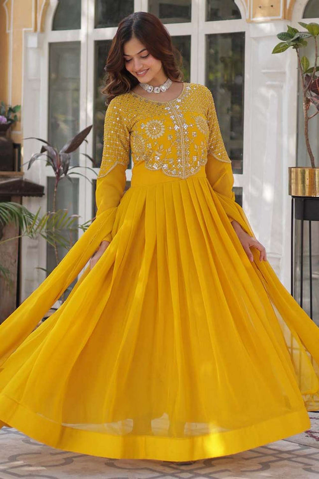Yellow Sequin with Embroidered Georgette Gown