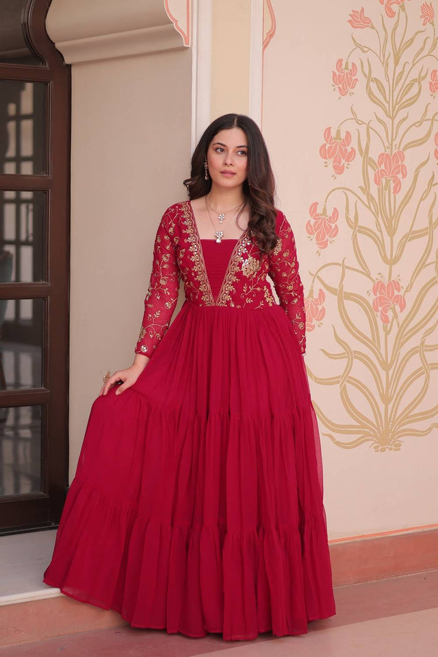 Pink Embroidered Georgette Gown