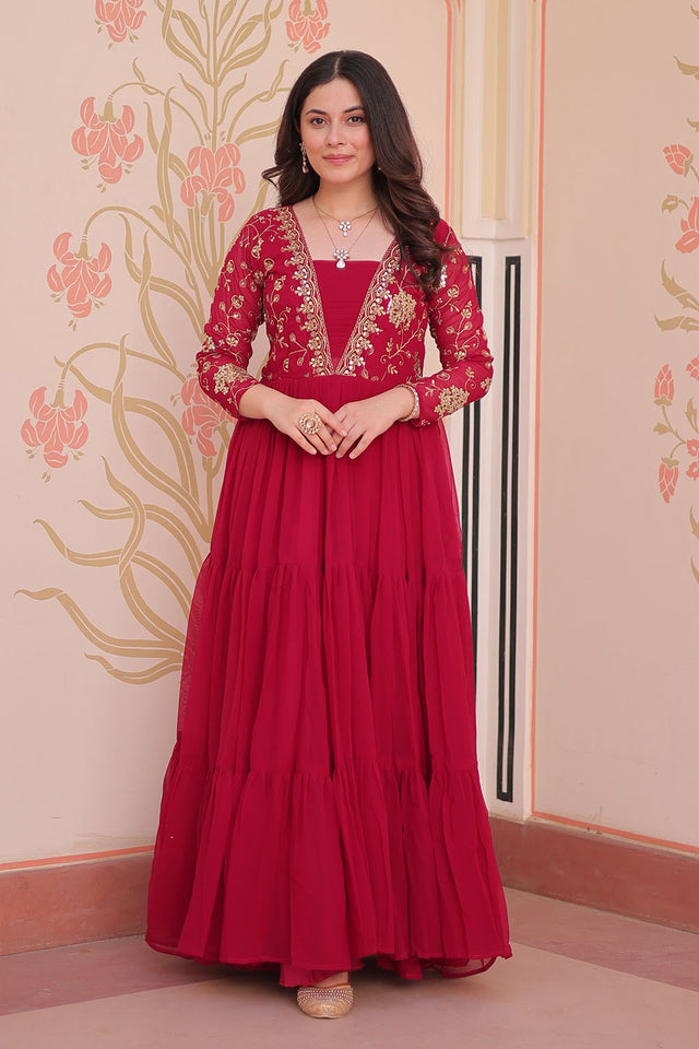 Pink Embroidered Georgette Gown