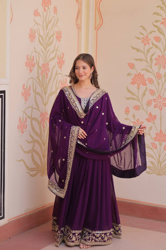 Violet Embroidered Georgette Gown