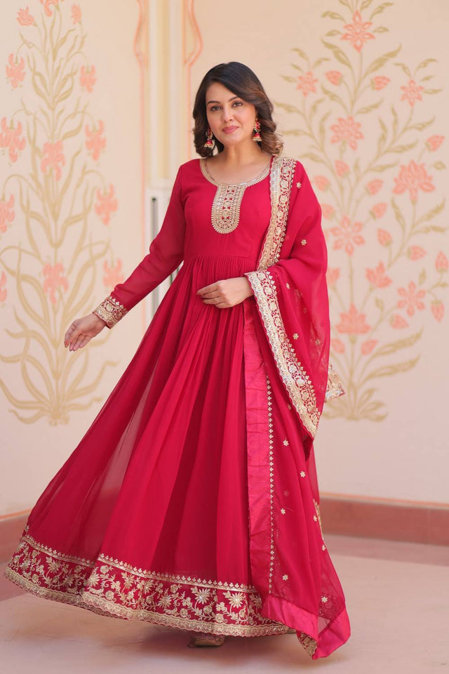 Rani Pink Embroidered Georgette Gown