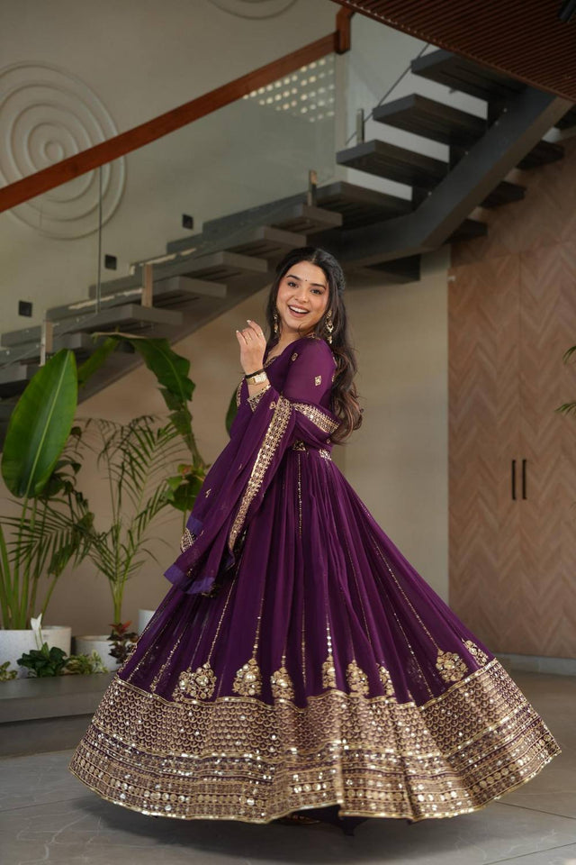 Violet Sequin Georgette Gown