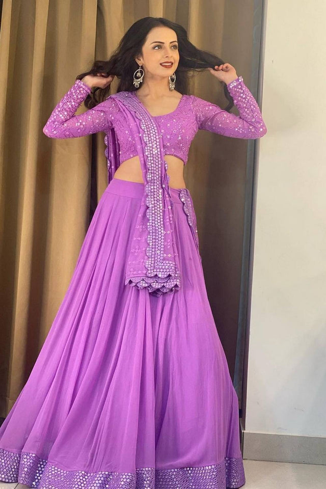 Lavender Sequin Georgette Lehenga
