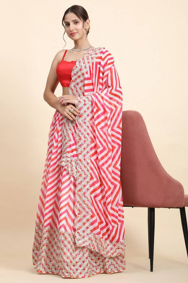 Multi Color Printed Art Silk Lehenga