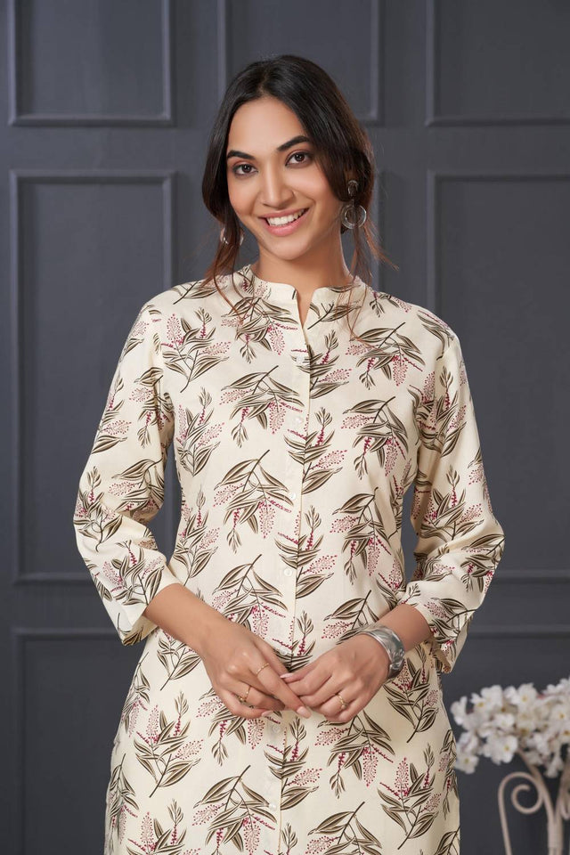 Olive Green Floral Printed Rayon Kurti Pant Set