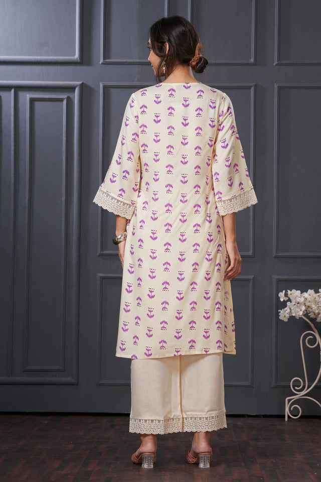 Violet Printed Rayon Kurti Pant Set