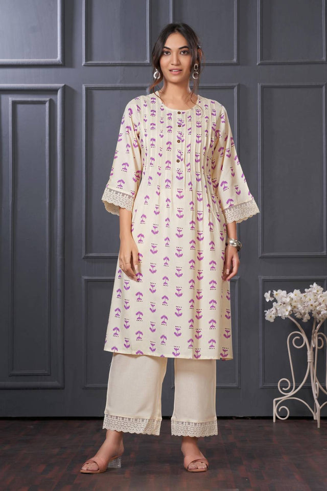 Violet Printed Rayon Kurti Pant Set