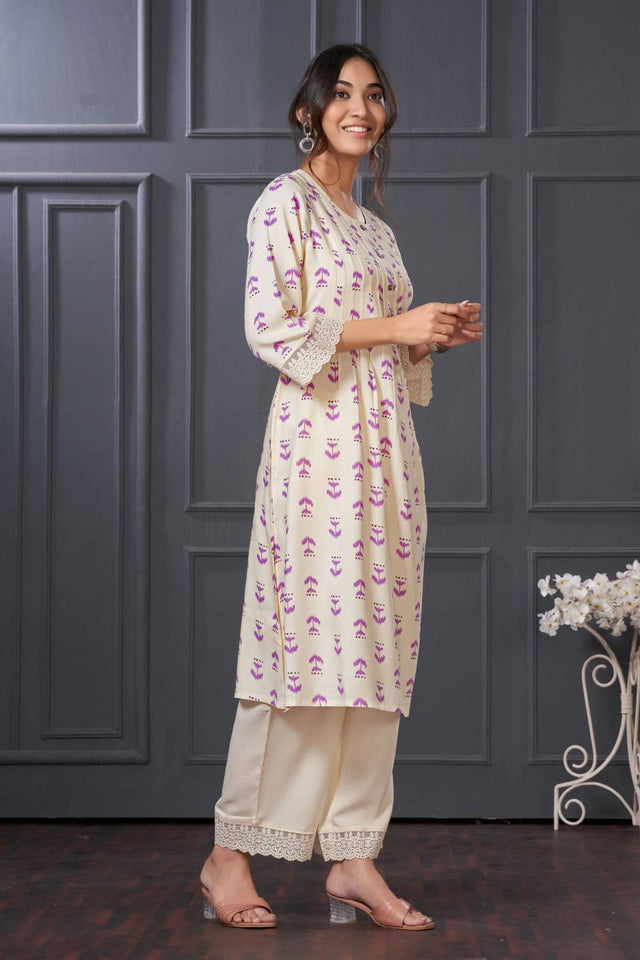 Violet Printed Rayon Kurti Pant Set