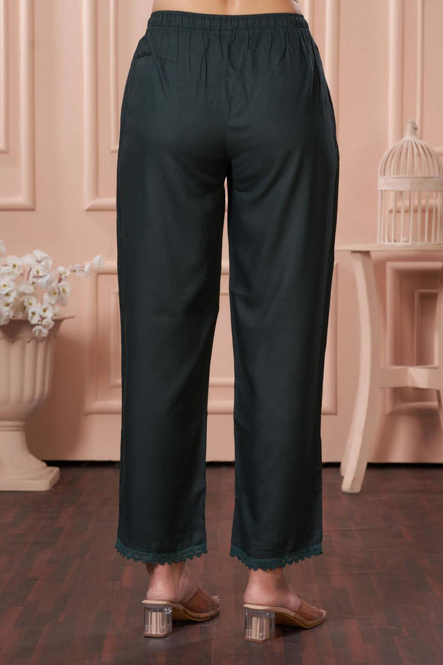 Green Printed Rayon Kurti Pant Set