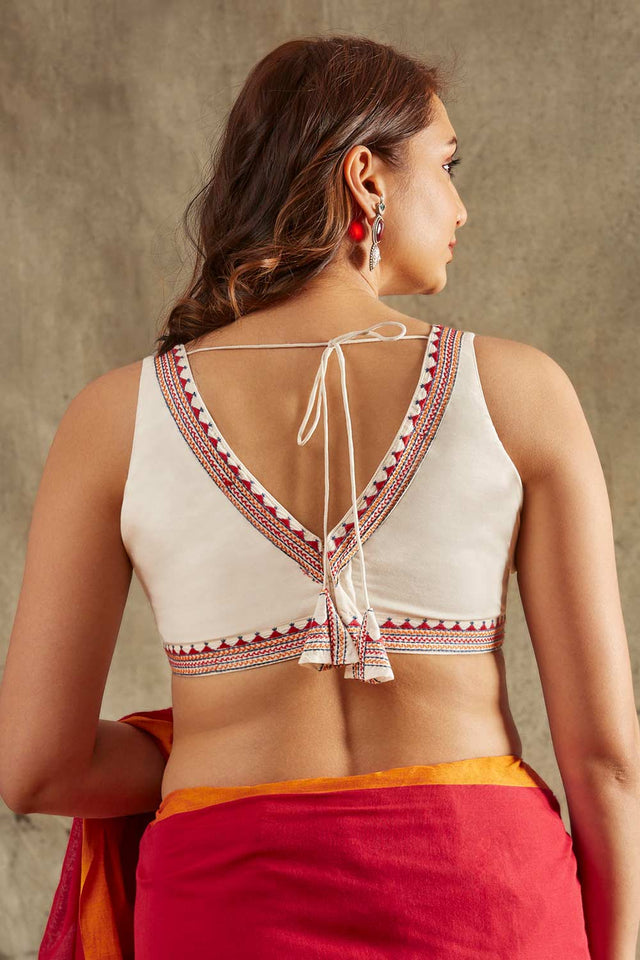 White Cotton Solid Sleeveless Blouse