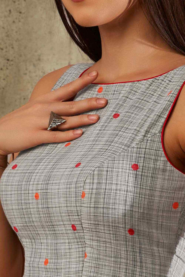 Grey Cotton Printed Sleeveless Blouse