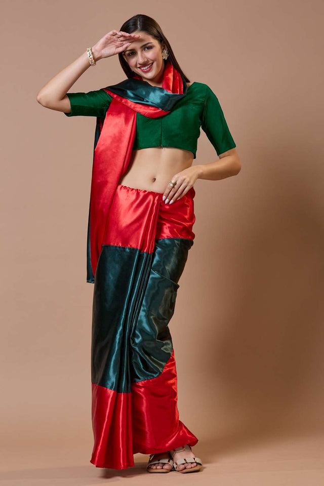 Green Solid Silk V Neck Blouse