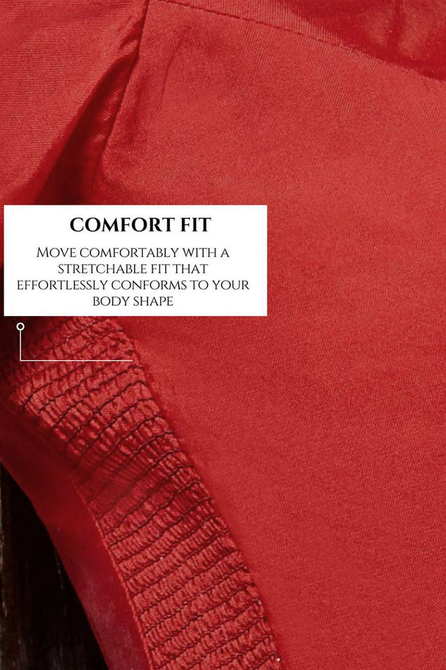 Red Solid Silk V Neck Blouse