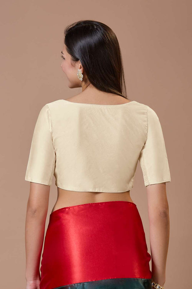 White Solid Silk Sweetheart Neck Blouse